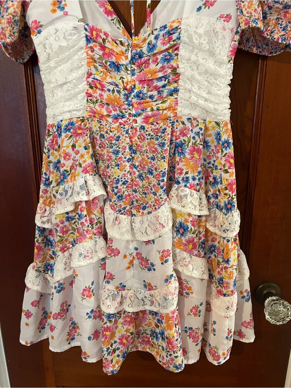 Altar’d State Aderny Patchwork Floral Mini Dress XS Cottagecore Ruffle - Picture 9 of 11